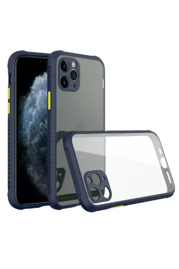 Newface iPhone 11 Pro Max Kılıf Miami Şeffaf Silikon - Lacivert resmi