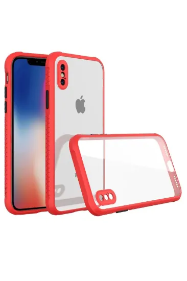Newface iPhone XS Max Kılıf Miami Şeffaf Silikon - Kırmızı resmi