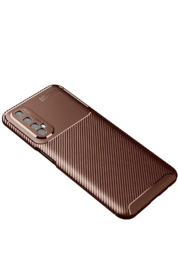 Newface Realme 7 Kılıf Auto Focus Karbon Kapak - Kahverengi resmi