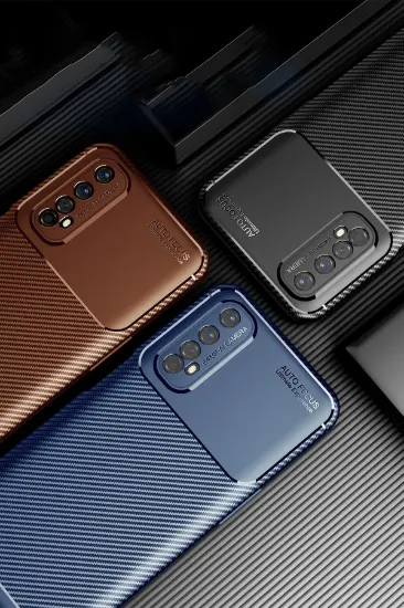 Newface Realme 7 Kılıf Auto Focus Karbon Kapak - Kahverengi resmi