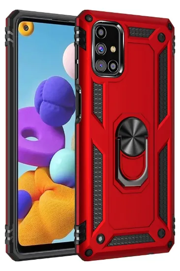 Newface Samsung Galaxy M51 Kılıf Sofya Yüzüklü Silikon Kapak - Kırmızı resmi