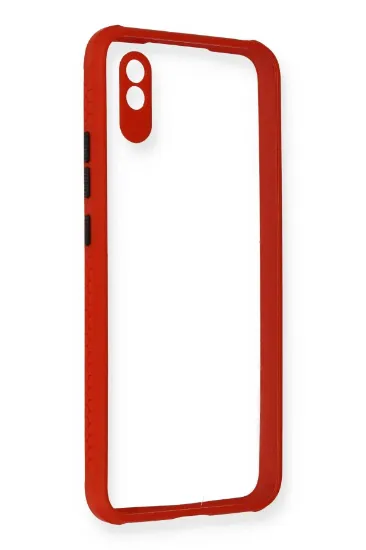 Newface Xiaomi Redmi 9A Kılıf Miami Şeffaf Silikon - Kırmızı resmi