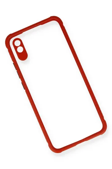 Newface Xiaomi Redmi 9A Kılıf Miami Şeffaf Silikon - Kırmızı resmi