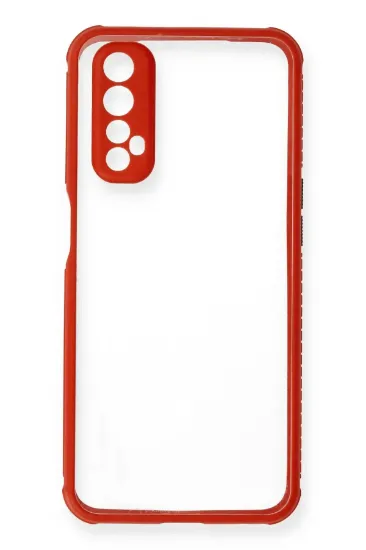 Newface Realme 7 Kılıf Miami Şeffaf Silikon - Kırmızı resmi