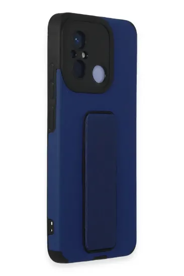 Newface Xiaomi Redmi 12C Kılıf Mega Standlı Silikon - Mavi resmi