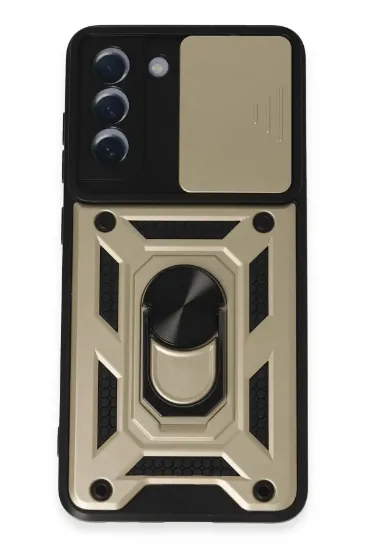 Newface Samsung Galaxy S21 FE Kılıf Pars Lens Yüzüklü Silikon - Gold resmi