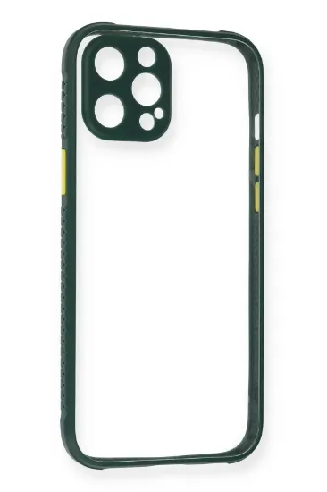 Newface iPhone 12 Pro Max Kılıf Miami Şeffaf Silikon - Koyu Yeşil resmi