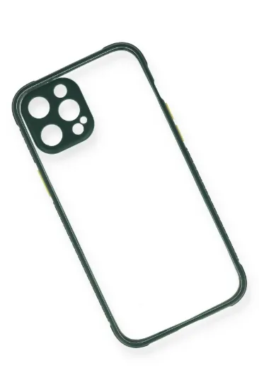 Newface iPhone 12 Pro Max Kılıf Miami Şeffaf Silikon - Koyu Yeşil resmi