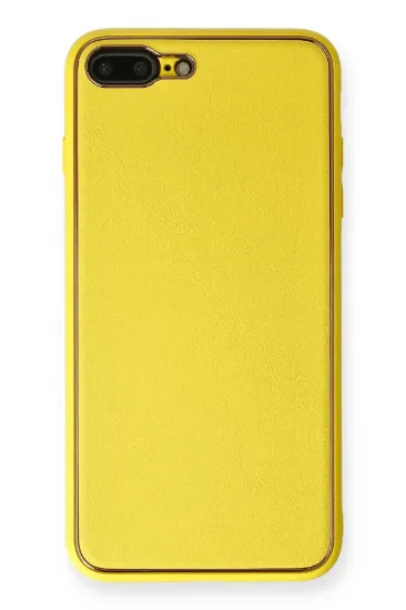 Newface iPhone 7 Plus Kılıf Coco Deri Silikon Kapak - Sarı resmi