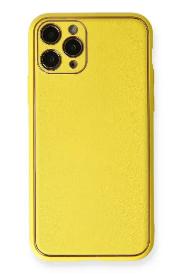 Newface iPhone 11 Pro Kılıf Coco Deri Silikon Kapak - Sarı resmi