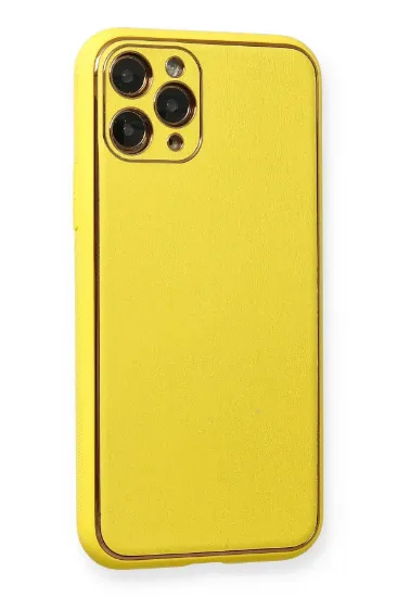 Newface iPhone 11 Pro Kılıf Coco Deri Silikon Kapak - Sarı resmi