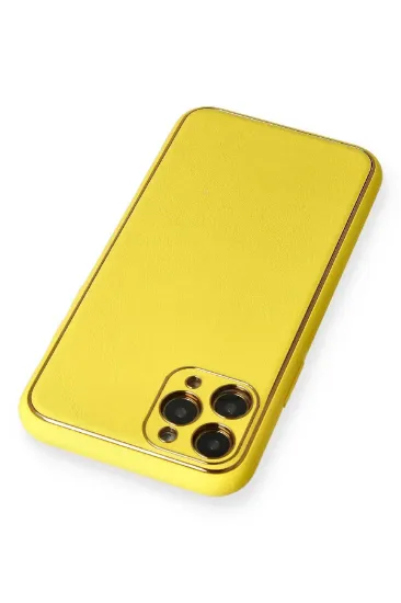 Newface iPhone 11 Pro Kılıf Coco Deri Silikon Kapak - Sarı resmi