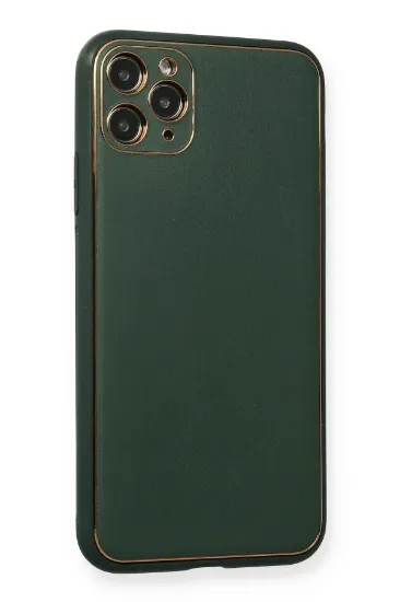 Newface iPhone 11 Pro Kılıf Coco Deri Silikon Kapak - Yeşil resmi