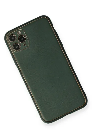 Newface iPhone 11 Pro Kılıf Coco Deri Silikon Kapak - Yeşil resmi