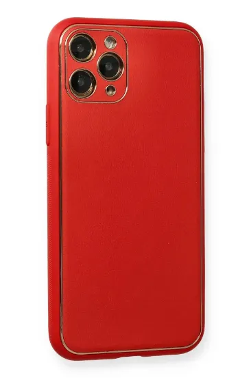 Newface iPhone 11 Pro Max Kılıf Coco Deri Silikon Kapak - Kırmızı resmi