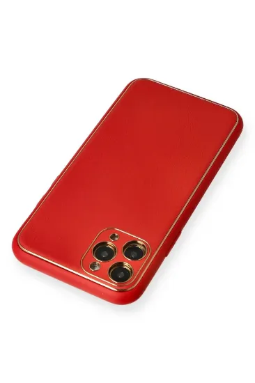 Newface iPhone 11 Pro Max Kılıf Coco Deri Silikon Kapak - Kırmızı resmi