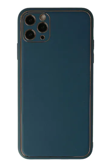 Newface iPhone 11 Pro Max Kılıf Coco Deri Silikon Kapak - Mavi resmi