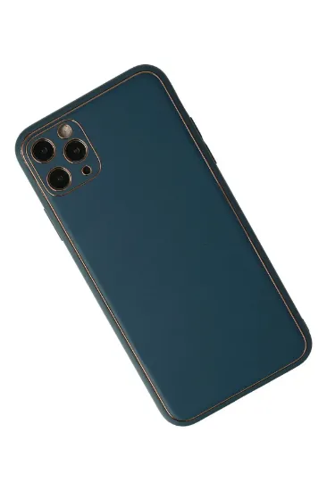 Newface iPhone 11 Pro Max Kılıf Coco Deri Silikon Kapak - Mavi resmi