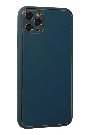 Newface iPhone 11 Pro Max Kılıf Coco Deri Silikon Kapak - Mavi resmi