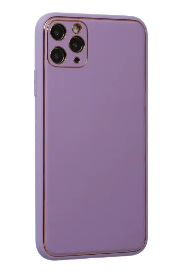 Newface iPhone 11 Pro Max Kılıf Coco Deri Silikon Kapak - Lila resmi
