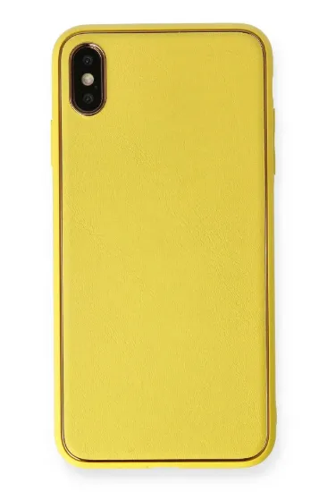 Newface iPhone XS Max Kılıf Coco Deri Silikon Kapak - Sarı resmi