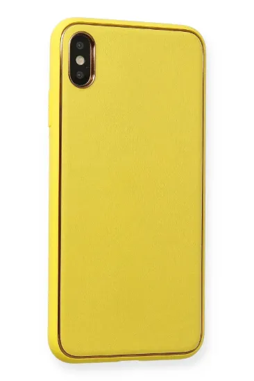 Newface iPhone XS Max Kılıf Coco Deri Silikon Kapak - Sarı resmi