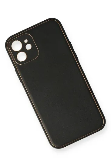 Newface iPhone 12 Kılıf Coco Deri Silikon Kapak - Siyah resmi