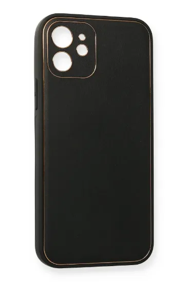 Newface iPhone 12 Kılıf Coco Deri Silikon Kapak - Siyah resmi