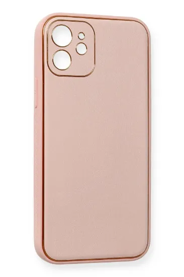 Newface iPhone 12 Kılıf Coco Deri Silikon Kapak - Pembe resmi