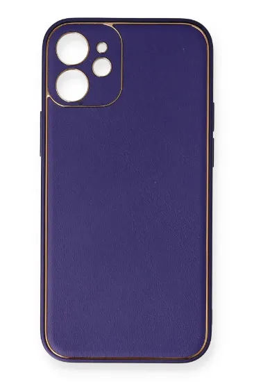 Newface iPhone 12 Kılıf Coco Deri Silikon Kapak - Mor resmi