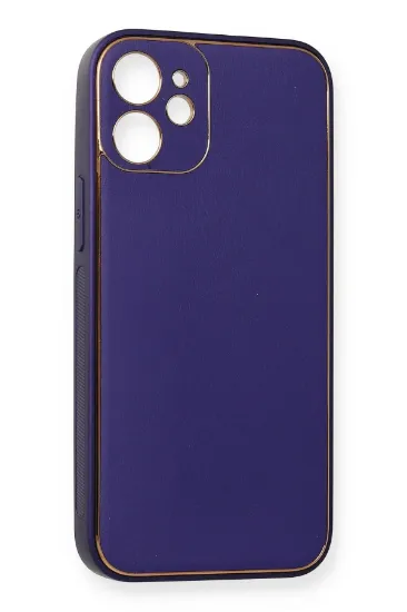 Newface iPhone 12 Kılıf Coco Deri Silikon Kapak - Mor resmi