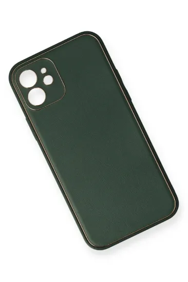 Newface iPhone 12 Mini Kılıf Coco Deri Silikon Kapak - Yeşil resmi