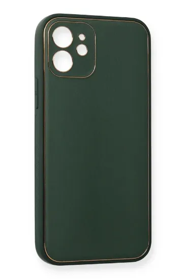 Newface iPhone 12 Mini Kılıf Coco Deri Silikon Kapak - Yeşil resmi