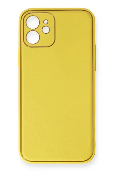 Newface iPhone 12 Mini Kılıf Coco Deri Silikon Kapak - Sarı resmi