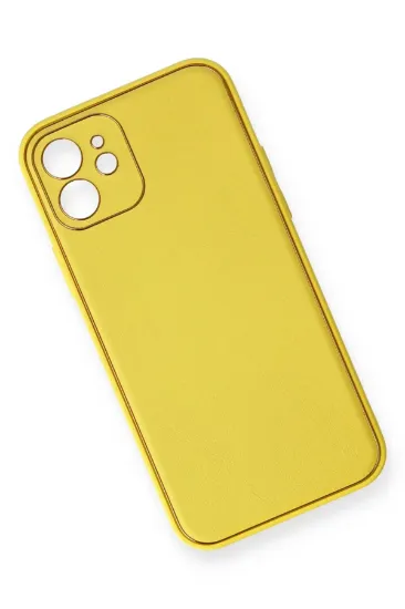 Newface iPhone 12 Mini Kılıf Coco Deri Silikon Kapak - Sarı resmi