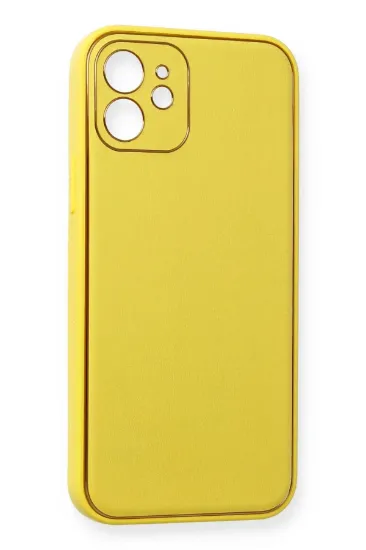 Newface iPhone 12 Mini Kılıf Coco Deri Silikon Kapak - Sarı resmi