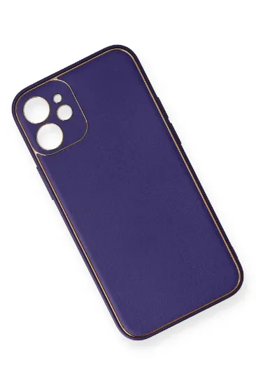 Newface iPhone 12 Mini Kılıf Coco Deri Silikon Kapak - Mor resmi