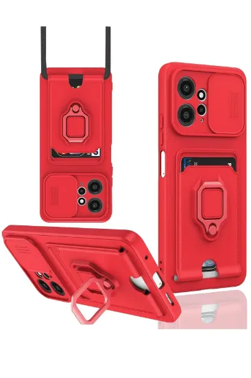 Newface Xiaomi Redmi Note 12 4G Kılıf Zuma Kartvizitli Yüzüklü Silikon - Kırmızı resmi