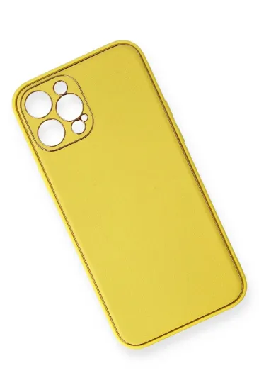 Newface iPhone 12 Pro Kılıf Coco Deri Silikon Kapak - Sarı resmi