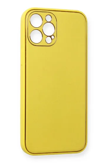 Newface iPhone 12 Pro Kılıf Coco Deri Silikon Kapak - Sarı resmi
