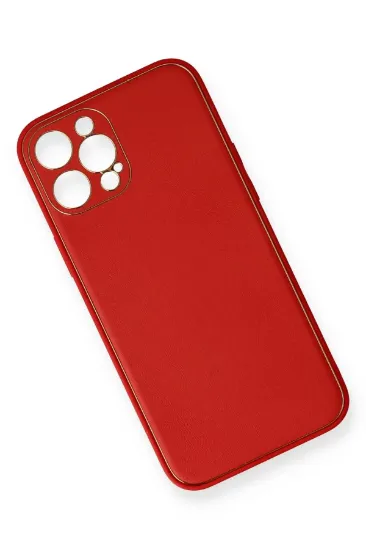 Newface iPhone 12 Pro Kılıf Coco Deri Silikon Kapak - Kırmızı resmi