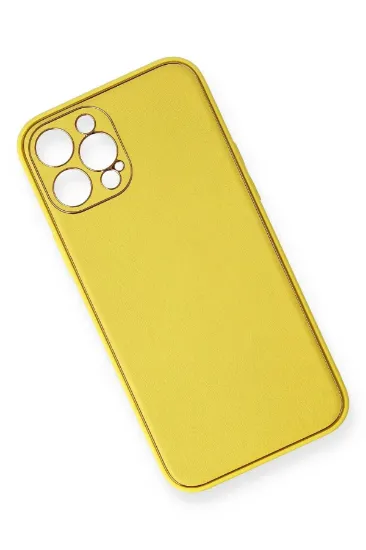 Newface iPhone 12 Pro Max Kılıf Coco Deri Silikon Kapak - Sarı resmi