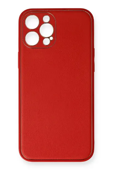 Newface iPhone 12 Pro Max Kılıf Coco Deri Silikon Kapak - Kırmızı resmi