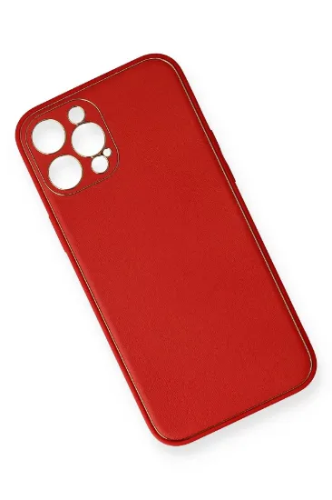 Newface iPhone 12 Pro Max Kılıf Coco Deri Silikon Kapak - Kırmızı resmi