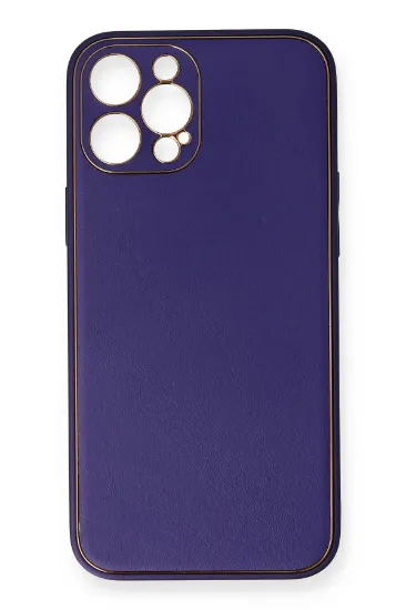 Newface iPhone 12 Pro Max Kılıf Coco Deri Silikon Kapak - Mor resmi