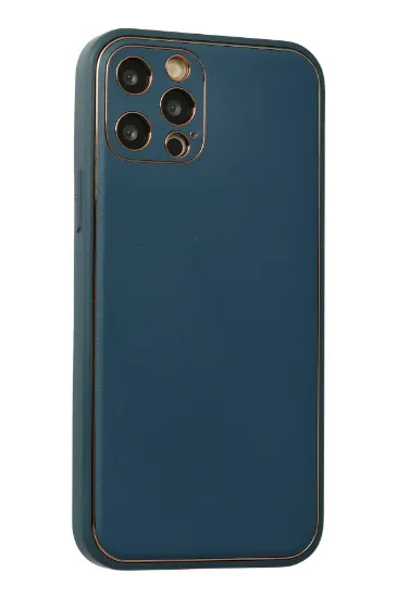 Newface iPhone 12 Pro Max Kılıf Coco Deri Silikon Kapak - Mavi resmi