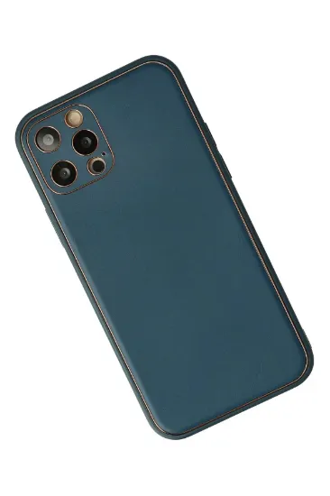 Newface iPhone 12 Pro Max Kılıf Coco Deri Silikon Kapak - Mavi resmi