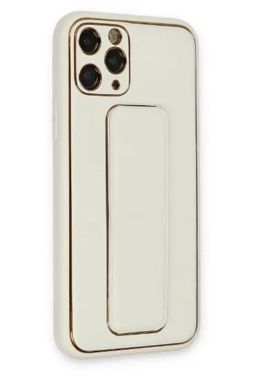 Newface iPhone 11 Pro Kılıf Coco Deri Standlı Kapak - Beyaz resmi