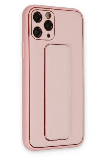 Newface iPhone 11 Pro Max Kılıf Coco Deri Standlı Kapak - Pembe resmi
