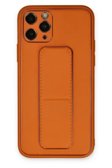 Newface iPhone 11 Pro Max Kılıf Coco Deri Standlı Kapak - Turuncu resmi